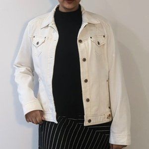 Autre Chose vintage white denim jacket with golden and brown contrast stitching